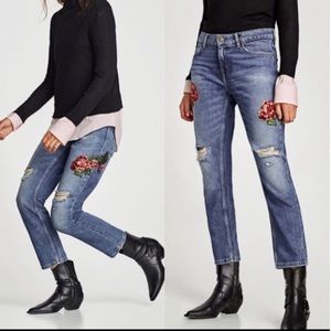 Brand new Zara embroidered rose jeans